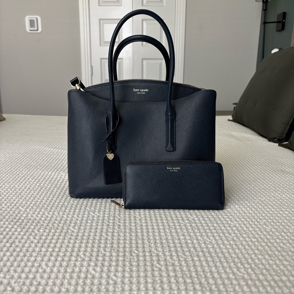 Kate Spade Dark Blue Satchel and Wallet Set